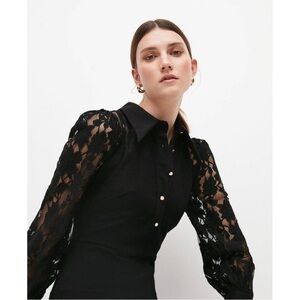 Karen Millen Button Through Georgette Jersey Top in Black